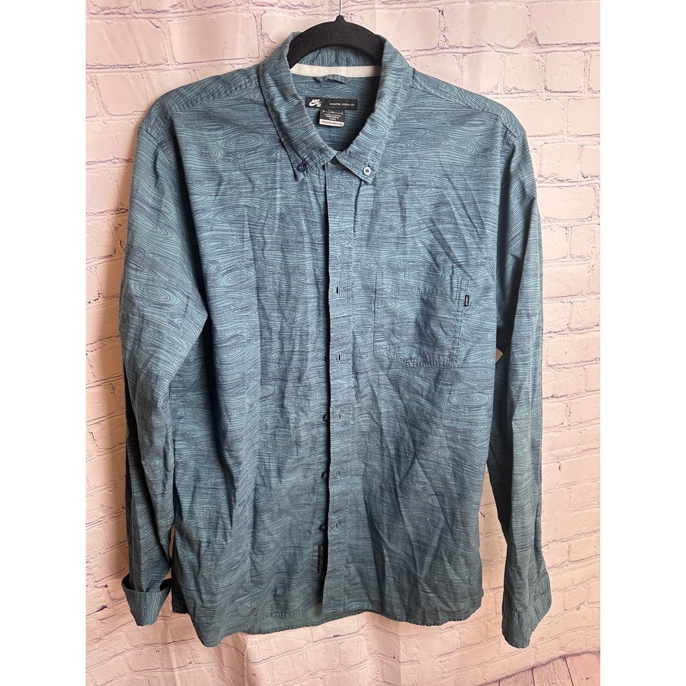 Nike SB Button Down Shirt Long Sleeve Skateboarding Top Blue Pattern Size L